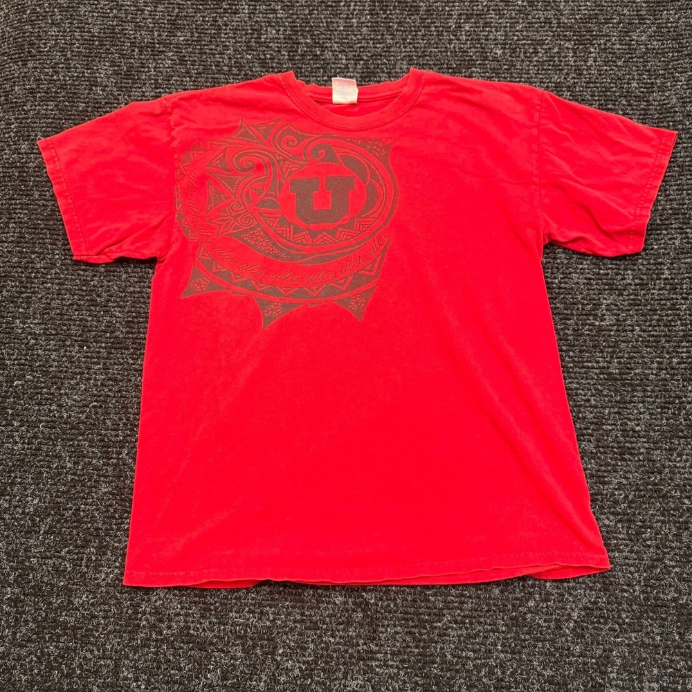 Gildan Utah Utes NCAA T-Shirt Mens Large Red Tribal Graphic‎ Short Sleeve Cotton